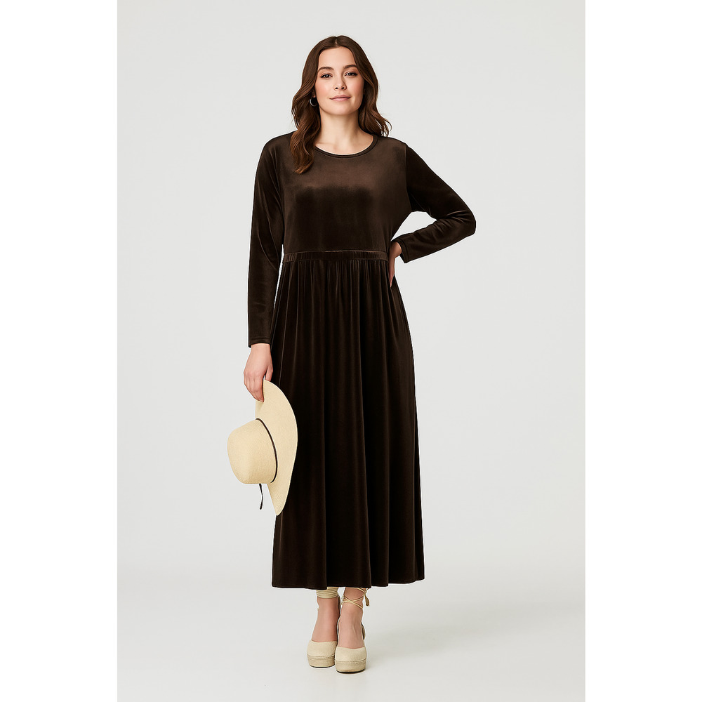 Vintage Jones New York Brown Velvet Velour Button-Front Modest Dress Size M